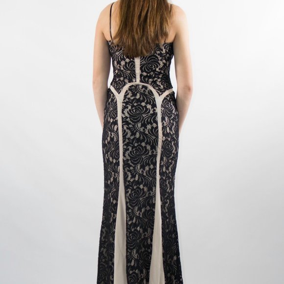 Black Nude Floral Lace Nude Illusion Prom Gown Dress 150$ NEW - Picture 5 of 5